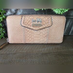 Coach Ashley Snake Embossed Tan Leather Zip Around Wallet
